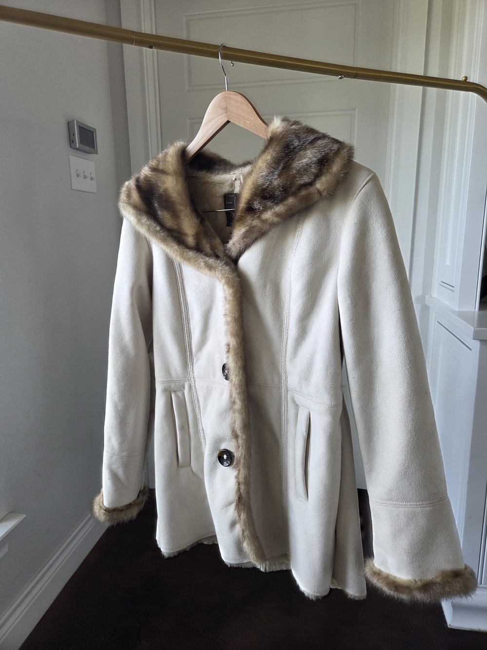Cream Faux Fur Trim Coat